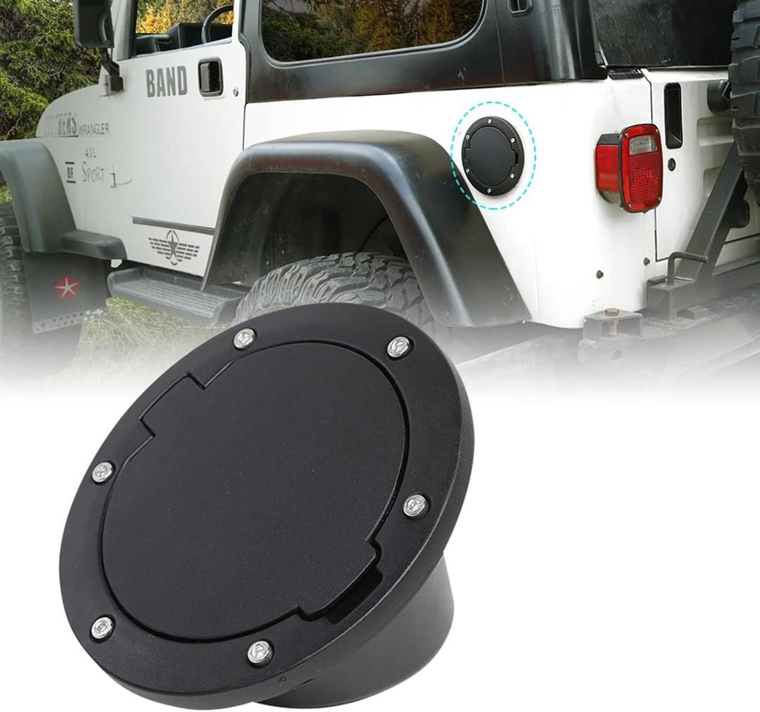 JeCar Gas Cap Cover Aluminum Fuel Filler Door for Jeep Wrangler 1997-2006 TJ, Black