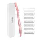 5 x Dermaplane Razor for Women Face, Stainless Steel Handle with 6 Replaceable Blades, Huauoo Face Razors for Women, Peach Fuzz Remover, Eyebrow Trimmer, Dermaplaning Tool for Face Exfoliation (Pink)
