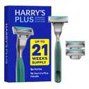 Harry's Plus Razor Shaving Kit for Men - Premium Handle and 3 Razor Blade Cartridges - Advanced Pivoting System - Moss