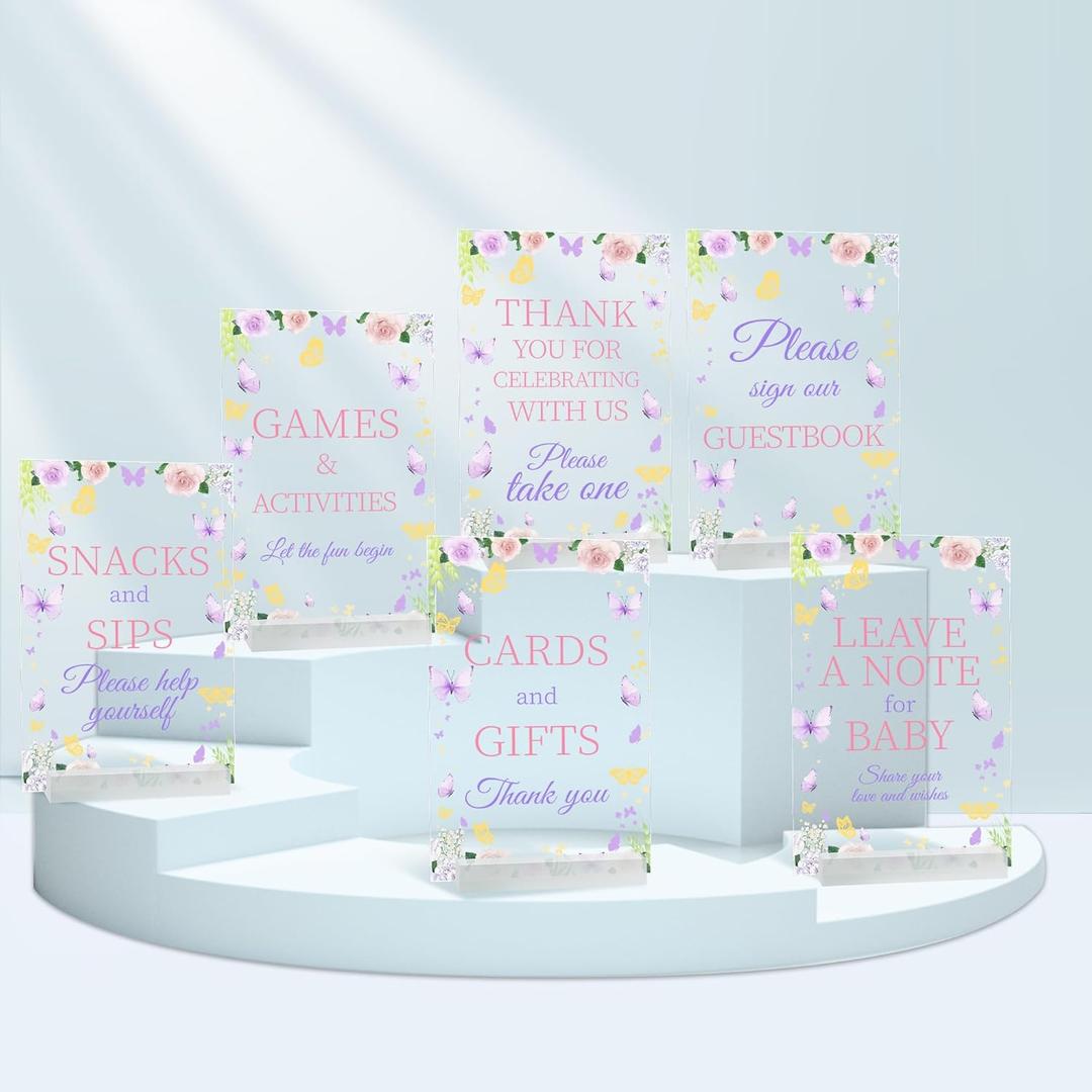6 Pcs Baby in Bloom Wildflower Decorations  Acrylic Signs with Stand, Welcome Sign, Flower Bar, Centerpieces, Gender Reveal Decor, Bloom Bar Sign, Party Celebration Accessories