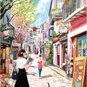 500 Pieces Cherry Blossom Puzzle, Pink Street Jigsaw Puzzle for Adults, Colorful Spring Scene Art Puzzle for Perfect Family Challenge Game Nights