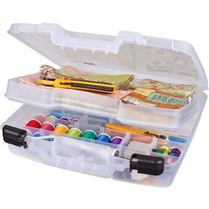 ArtBin 6962AB Quick View Deep Base Carrying Case with Removable Dividers and Tray, Portable Art & Craft Storage Box, 15", Clear