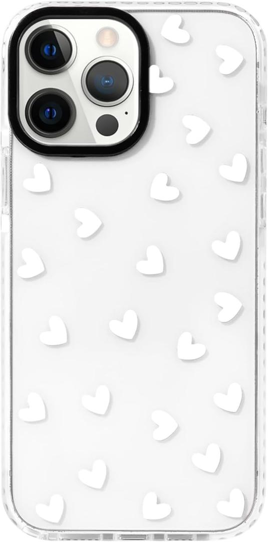 NITITOP Compatible with iPhone 13 Pro Case Cute Clear for Women Girls White Love Heart Pattern Ultra Slim with Bumper Protector Soft TPU Anti-Yellow Protective Cover - White Heart
