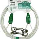 Petest 15ft Reflective Tie-Out Cable for Medium Dogs Up to 60 Pounds DarkGreen & Silver
