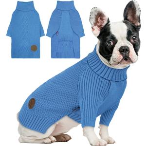 cyeollo Warm Small Dog Sweater, Knit Cold Weather Doggy Sweaters for Small Dogs Boy Pullover Winter Dog Clothes with Turtleneck for Indoor & Outdoor Wear, Blue M