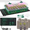 Hahood Seed Starter Kit with Grow Light Seedling Heat Mat 48 Cells Seed Starter Tray with Humidity Dome and Base Germination Trays Plastic Growing Trays Plant Propagation Kit for Seed Starting, Green
