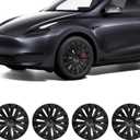 Wheel Covers for Tesla Model Y Wheel Covers, 19 Inch Wheel Cover Hubcaps Compatible with Tesla Model Y 2024 2023 2022 2021 Black Hubcaps with T Logos4 Pcs (Style B)