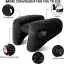 Sunany Travel Neck Pillow for Airplane Pillow Comfortably Supports Head, Neck and Chin, Inflatable Travel Pillow with Soft Velour Cover and Portable Drawstring Bag (Black, H-Shape)
