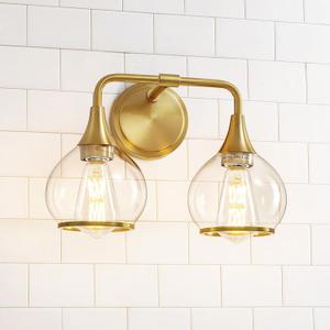Gold Bathroom Light Fixtures 2-Lights Vanity Lights with Clear Glass Shade Bathroom Vanity Light 14 Inch Wall Sconces(Exclude E26 Bulb)