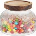 25 Oz Glass Candy Jar with Wooden Lid - Vintage Airtight Food Storage Container for Kitchen Pantry Office Decor, Clear Cookies Canister Organize Coffee Sugar Tea Spice Nuts Snacks