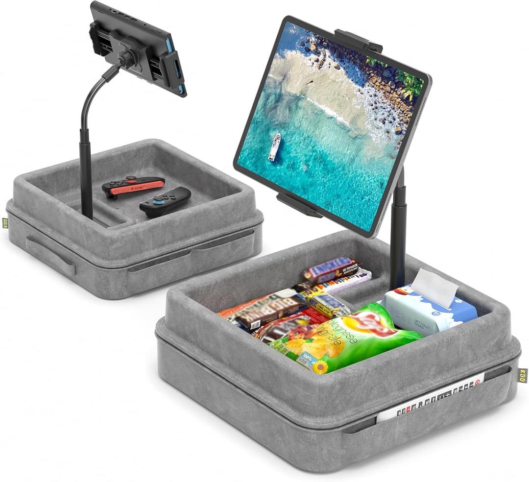 KDD Tablet Pillow Holder - 360Adjustable iPad Pillow Stand for Lap, Bed and Desk - Gooseneck Tablet Soft Pad Dock with Storage Tray and Pocket Compatible with iPad Pro 12.9, Air Mini, Phone, E-Reader