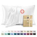 Bedsure Satin Pillowcases, Similar to Silk Pillow Cases Queen Size Set of 2, Pure White Cooling Pillow Case for Sleeping Women with Envelope Closure, Gifts for Women Men, 20x30 Inches, 2pcs