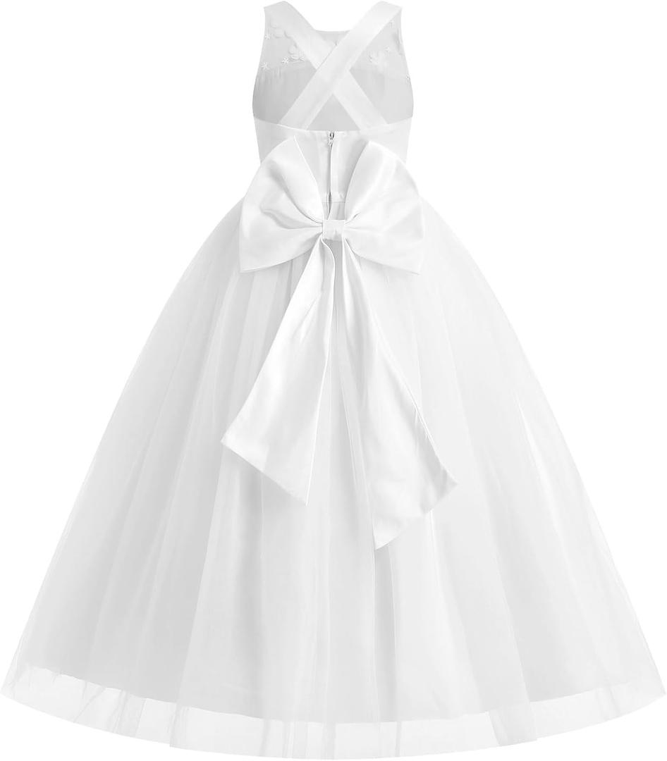 IBTOM CASTLE Toddlers Girl 3D Flower Feather Dress Embroidery Bridesmaid Birthday Dress Lace Tulle Party Dress Ball (9-10 Years)