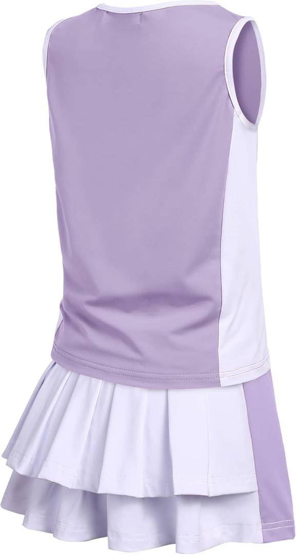 Zaclotre Girls Tennis Golf Dress Outfit Sleeveless Tank Top and Skorts Sets Sport Skirt with Shorts (5-6 Years, Light Purple)