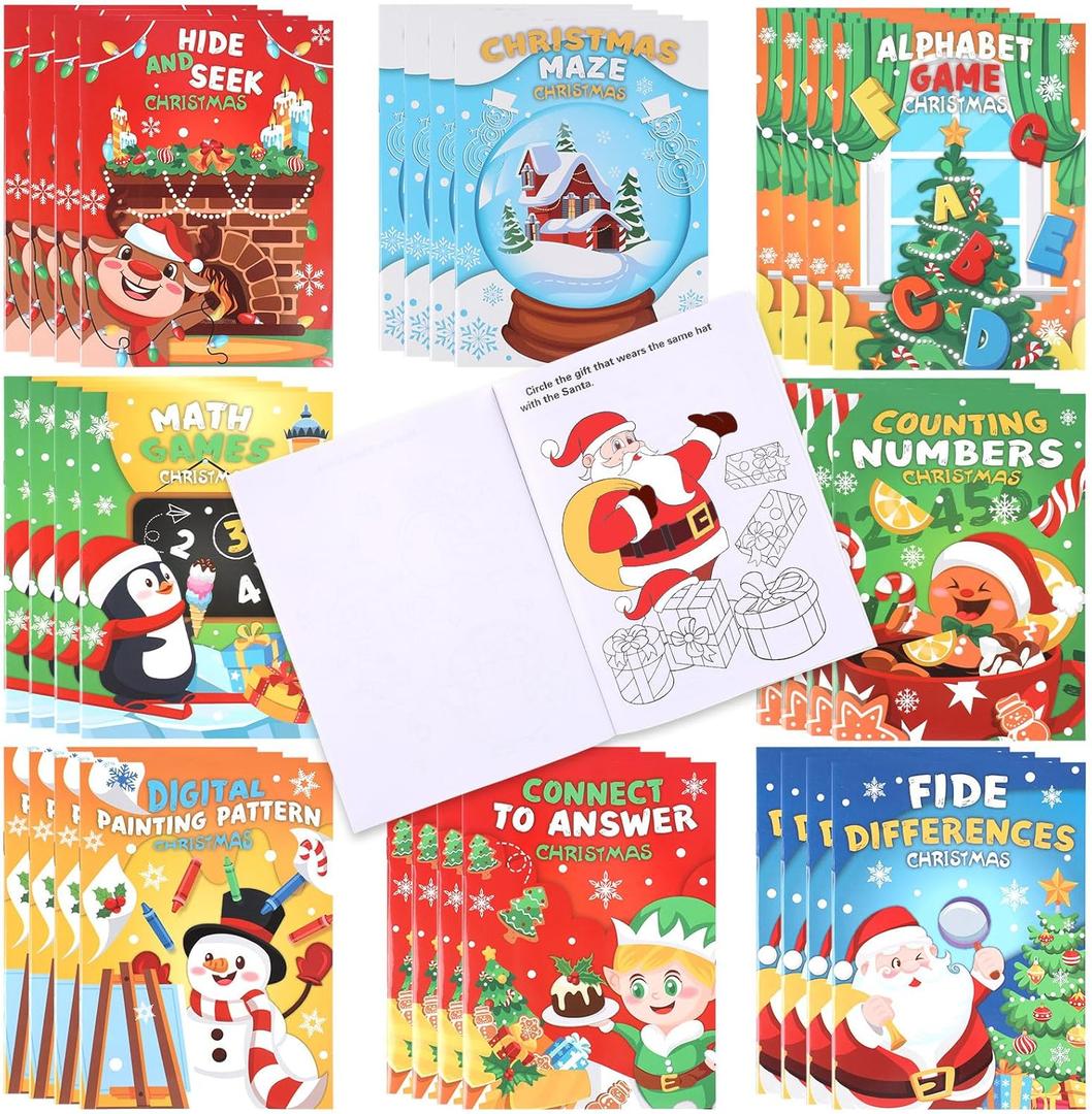 CCINEE 32 Pcs Christmas Mini Activity Books for Kids,Christmas Holiday Fun Challenging Activities Games Coloring Books for Xmas Party Gifts Trick or Treat Bag Stuffers