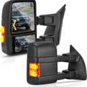 DWVO Towing Mirrors Compatible with 08-16 Ford F250 F350 F450 F550 Super Duty Mirror with Heated Folding Amber Turn Signal Light Power Manual Telescoping Pair Black