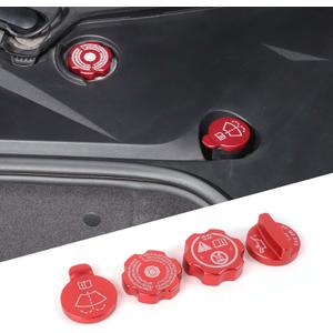 Engine Oil Filler Cap Coolant Cap Compatible with Chevrolet Corvette C8 2020-2025, Aluminium Brake Fluid Cap Windshield Wiper Switch Cover Trim Kit Accessories 4Pcs (Red)