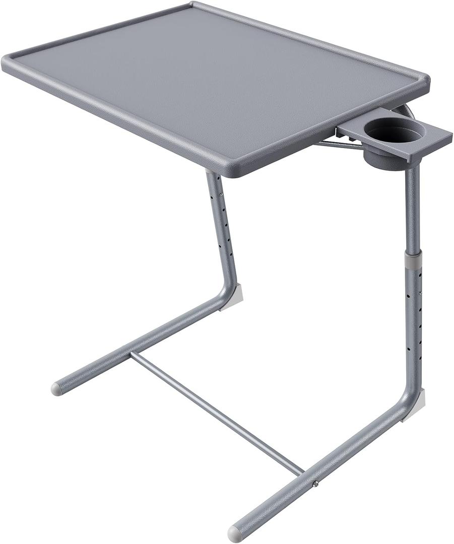 Adjustable TV Tray Table - TV Dinner Tray on Bed & Sofa, Comfortable Folding Table with 6 Height & 3 Tilt Angle Adjustments (Gray) (Grey)