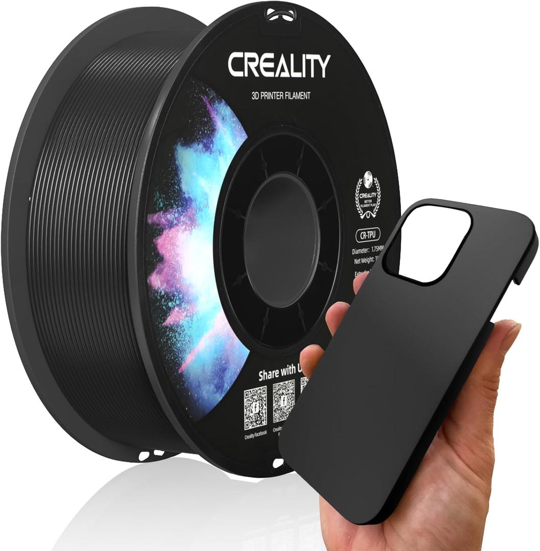 2025 Official Creality TPU Filament 1.75mm Black, Flexible 95A TPU 3D Printer Filament, High Hardness& Resilience, Soft Adhesive, Elastic, 1kg Spool (2.2lbs), Accuracy +/- 0.02 mm for Most 3D Printer