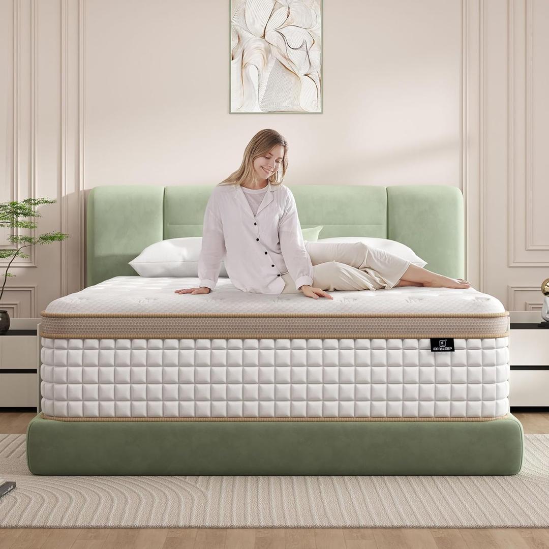 EEN EEN SLEEP King Mattress, 12 Inch King Size Hybrid Mattress with Gel Memory Foam & Independent Pocket Springs, Pressure Relief, Strong Edge Support, Medium Firm Feel, CertiPUR-US