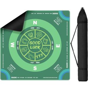 Mahjong Mat for Table with Carrying Bag, 32.4" x 32.4" Non-Slip Neoprene Mahjong Mat with Rules, Noise-Reducing Gaming Mat for Mahjong, Poker, Cards, Board and Tile Games - Green