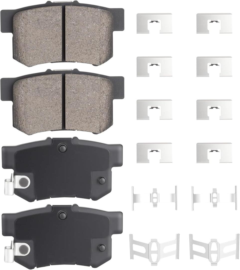 Rear Ceramic Disc Brake Pads Set for Honda Civic 2002-2015, Accord 1991-2007, S2000 CR-Z Prelude, for Acura CL TL ILX TSX RSX Integra Vigor, for Suzuki SX4 Kizashi, 4PCS(With Hardware)