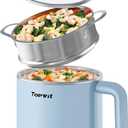 Topwit Hot Pot Electric with Steamer, 1.6L Ramen Cooker, Electric Pot for Pasta, Shabu-Shabu, Oatmeal, Soup and Egg, Portable Cooker with Dual Power Control, Dorm Room Essentials, Blue