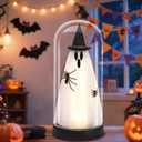 Halloween Decor-Halloween Decorations Indoor-Light Up Ghost in Glass Cloche-Cute Ghost with Light for Home Kitchen Mantel Tabletop Party Decor (Black)