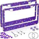 Bling License Plate Frames for Women 2 Pack, Rhinestone Crystal License Plate Cover with Bolts Washer Caps Universal Bling Car Accessories for Girls (Purple)