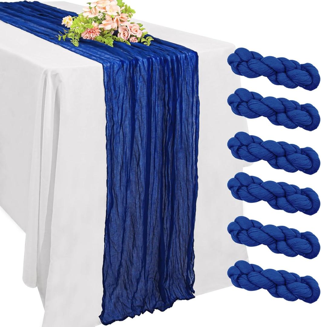 6 Pack 10FT Cheesecloth Table Runner 20 x 120 inch Long Boho Rustic Gauze Romantic Cheese Cloth Sheer Table Runner for Wedding Dining Event Birthday Anniversary Party Decoration(Royal Blue)
