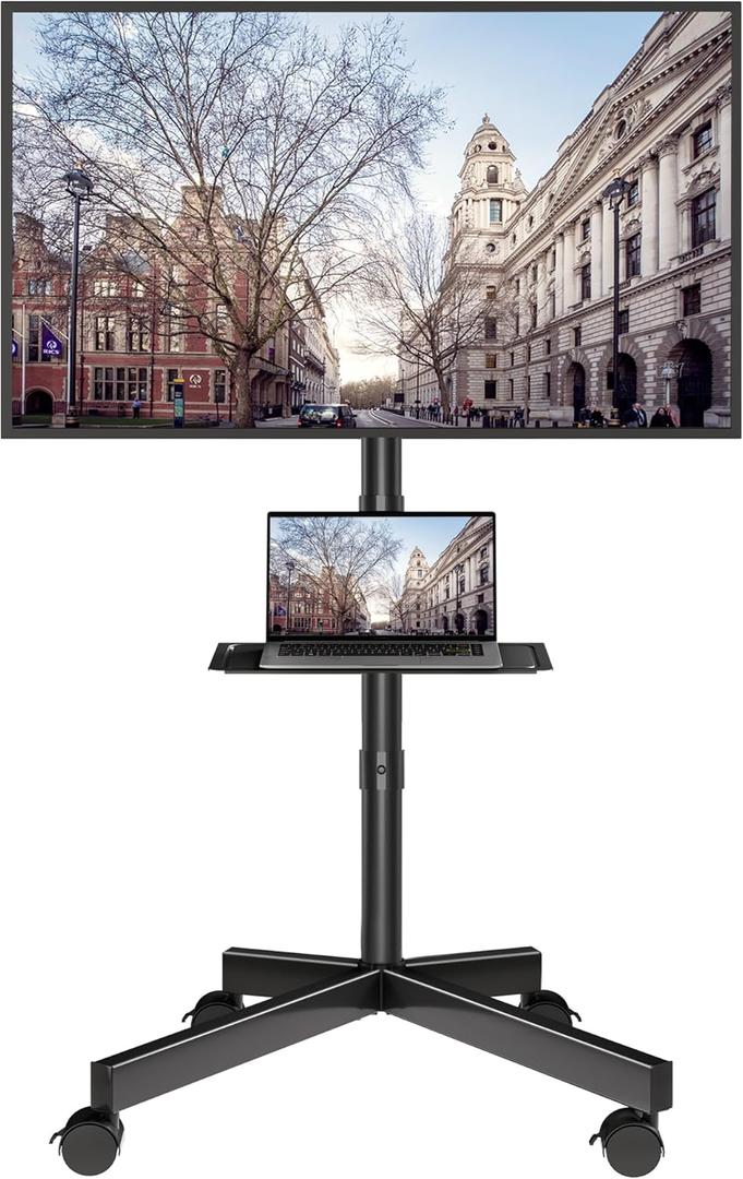 BONTEC Mobile TV Stand, Tilt Rolling TV Cart with Media Shelf and Locking Wheels, Fits 23-60 LED, LCD, OLED Flat Curved TVs, Holds Up to 88lbs, Max VESA 400x400mm, Black