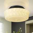 White Milk Glass Ceiling Light Fixture, 13.8'' Flush Mount Lighting for Bedroom, Hallway, Kitchen & Dining Room, Vintage Mid Century Design, 4 LED Bulbs Included, Ideal for Modern Farmhouse