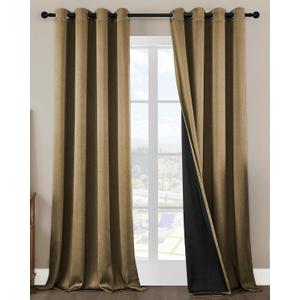 Gold Blackout Curtains for Bedroom and Living Room 2 Panels Set 52 inches Wide 104 inches Length Thermal Insulate Curtains, Cold or Heat and Full Light Blocking Curtains