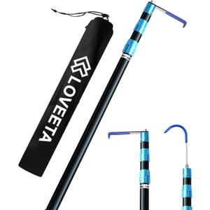 LOVEETA 6.3 Ft Cargo Grabber Reach Retriever Tool - 2.0 New Upgraded Extendable Pickup Truck Bed Accessories, Multi-Use Truck Bed Reach Tool (Jet Black) - 2 Hooks