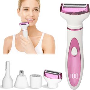 Wet & Dry Electric Razor for Women Men,4 in 1 Rechargeable Led Display Electric Shaver and Facial Hair Remover,Painless Ladies Body Razors for Nose Face Body Leg Bikini Arm Hair (Purple)