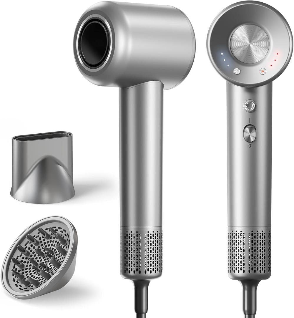 Hair Dryer, 160000 RPM High-Speed Ionic Blow Dryer with Magnetic Diffuser, Fast-Drying Hair Dryer for Women, 500M Negative Ions Frizz Control, Low-Noise Hairdryer for Home & Salon