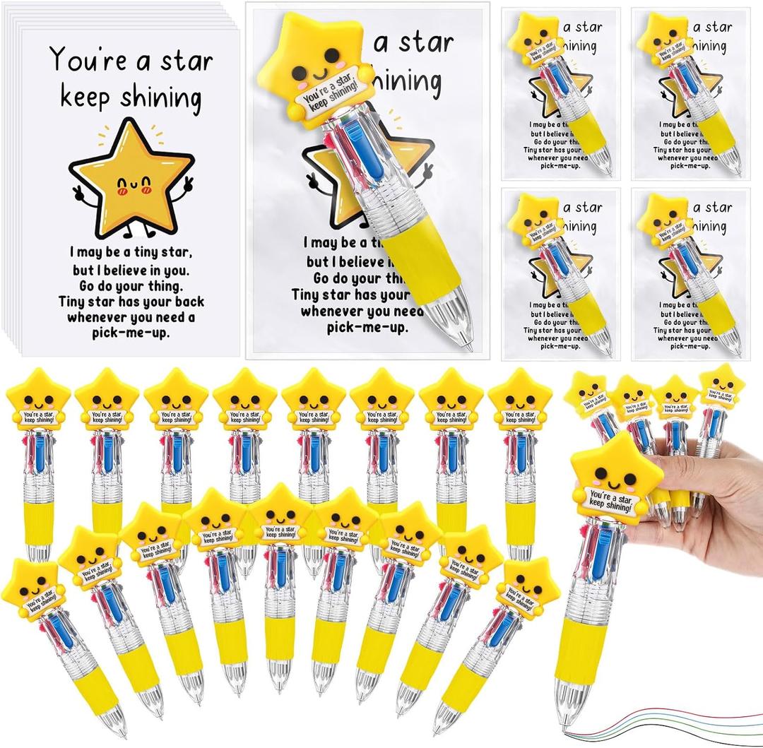 Sayglossy 36 Sets Star Party Favor Gifts Bulk, 4-in-1 Multicolor Ballpoint Pens with “you're a Star” Encouragement Cards Employee Appreciation Gifts for Coworkers, Rewards Events