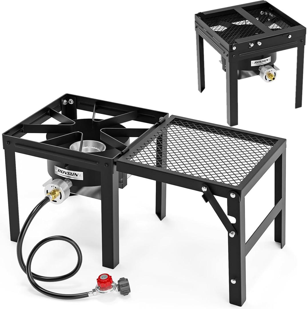 ROVSUN Portable Propane Gas Stove with Detachable & Foldable Side Rack, Single Burner Camp Stove Cooker for Outdoor Backyard Cooking, Camping, Tailgating, Canning, Frying Turkey & Boiling Seafood