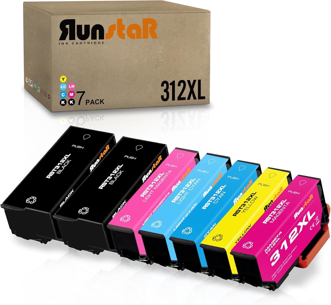 Run Star 7 Packs 312XL Remanufactured Ink Cartridge Replacement for Epson 312XL T312XL use for Epson Expression Photo XP-8500 XP-8600 Printer (2BK/C/M/Y/LC/LM)