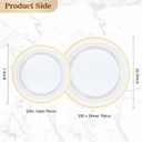 BESTVIP 300PCS Gold Plastic Plates, White with Gold Rim Disposable Plates - 150 Dinner Plates and 150 Dessert Plates, Heavy Duty Fancy Party Plates for Wedding, Catering, Large Events