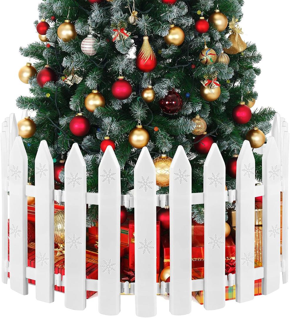 Aneco 8 Pieces White Plastic Traditional Christmas Tree Fences, 18 x 12 Inches, Ideal for Home, Wedding, Fairy Garden, Party