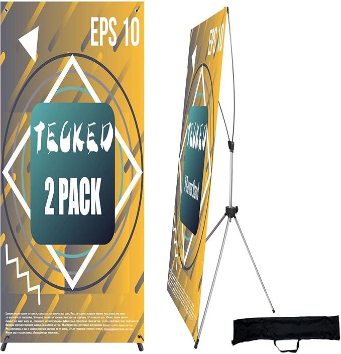 TECKED X Banner Stand Adjustable Fit Banner 24 x 63 to 32 x 72 Inch, Portable Travel Bag, Bigger, More Adaptable Advertising, Stores, Tradeshow, Restaurant, Event, Birthday & Party (2 PACK)