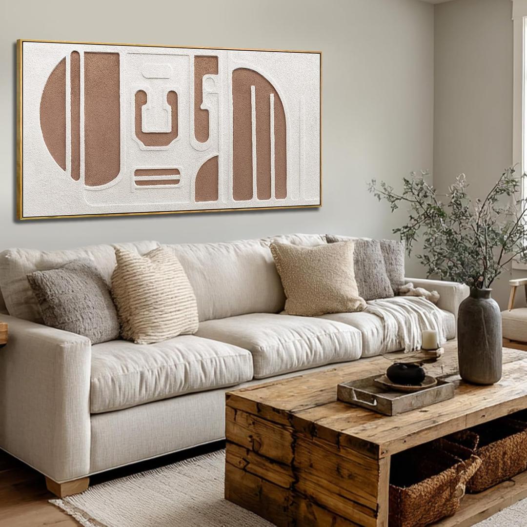 Oversized Wall Decor Textured Wall Art White Brown Living Room 29x58Inch