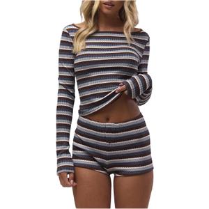SOLY HUX Women's Long Sleeve Striped T Shirts Boat Neck Slim Fit Tees Going Out Crop Top (M)