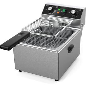 Electric Deep fryer Stainless Steel Deep Fryer with Basket & Lid Capacity 10L(10.5QT) Electric Countertop Fryers for Home Kitchen and Restaurant with 60 Minute Timer, 1800 Watts, 120V