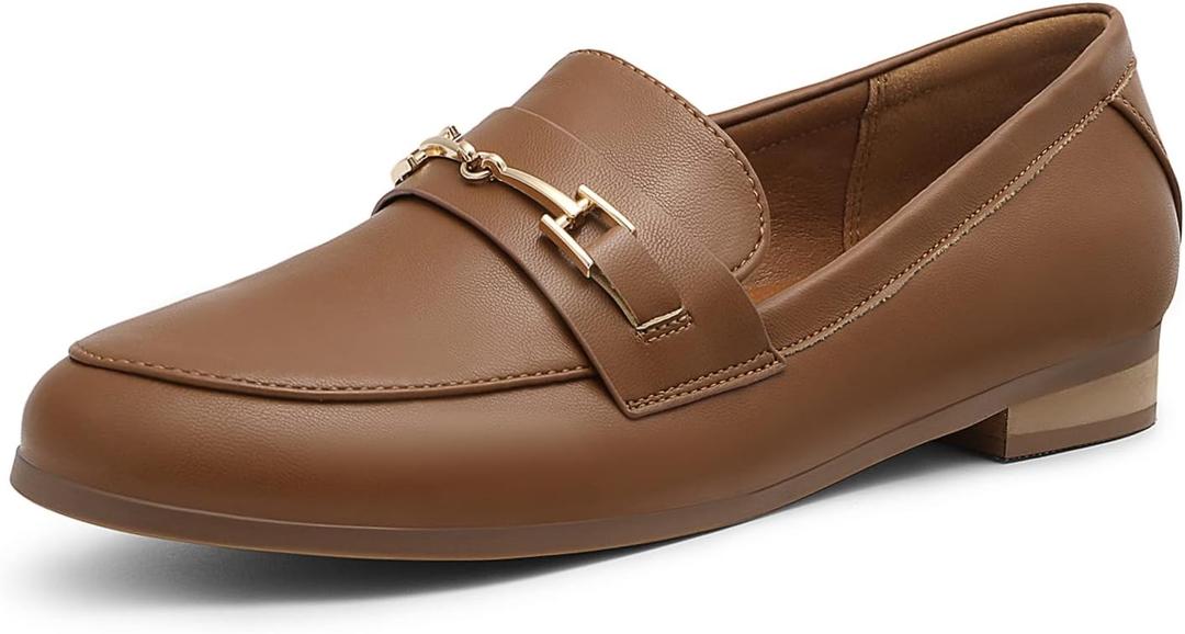 DREAM PAIRS Women's Loafers Penny Loafers Fashion Comfortable Flats Dressy Shoes, Size 8, Brown-Pu, SDLS2312W