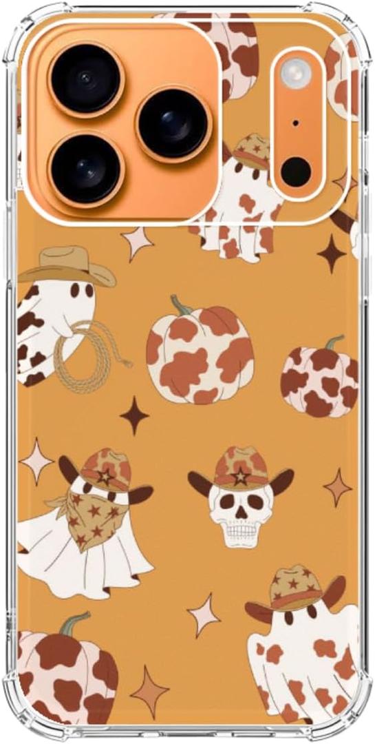 Cowboy Cowgirl Halloween Ghosts Pumpkins Phone Case Compatible with iPhone 17 Pro, Hippie Fall Phone Cover for iPhone 17 Pro