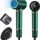 Hair Dryer Negative Ionic Blow Dryer for Fast Drying,Low Noise,Thermo Control Hair Dryer 2 Speed and 3 Heat Settings,Cold Air Button with 1 Diffuser 110000 RPM High Speed Brushless Motor Green