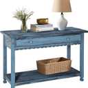 Alaterre Furniture Rustic Cottage Media Console Table, Antique Blue with 1 Drawer and 1 Shelf, Hardwood Construction, Ideal for Living Room or Entryway, 42" x 16" x 28"