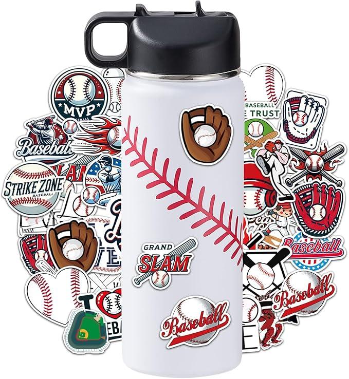 Baseball Gifts for Boys – 18 oz Baseball Water Bottle with 100 PCS Stickers, Stainless Steel Insulated Bottle, Sports Gear & Stuff for Boys